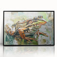 Framed acrylic wall art featuring a vibrant frog design, showcasing intricate details and colors on a black backdrop, perfect for nature and wildlife decor enthusiasts.