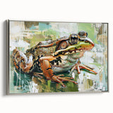 Framed wall art showcasing a vibrant frog design from the Wild Life collection, featuring a sleek silver frame that enhances the colorful artwork, ideal for nature enthusiasts and home decor.