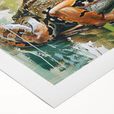 Vibrant rolled canvas wall art showcasing a detailed frog design, featuring lush green and blue hues, perfect for wildlife enthusiasts and home decor.