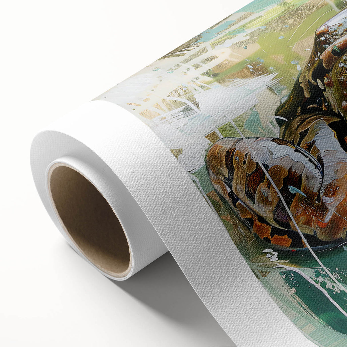 Vibrant rolled canvas wall art featuring a whimsical frog design, showcasing intricate details and bright colors, perfect for nature-themed decor in any room.