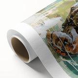 Vibrant rolled canvas wall art featuring a whimsical frog design, showcasing intricate details and bright colors, perfect for nature-themed decor in any room.