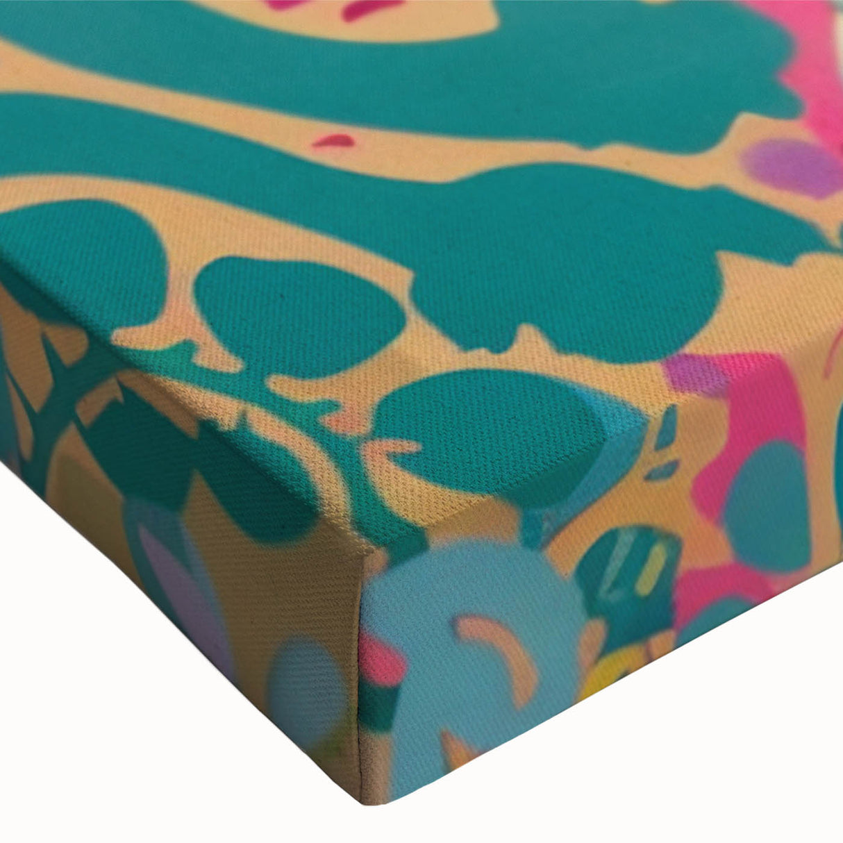 Close-up of vibrant green frog wall art on stretched canvas, showcasing intricate details and textures, perfect for wildlife-themed decor or nature enthusiasts.
