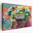 Stretched canvas wall art featuring a vibrant frog design from the Animals A Wild Life collection, showcasing rich colors and intricate details for nature enthusiasts.