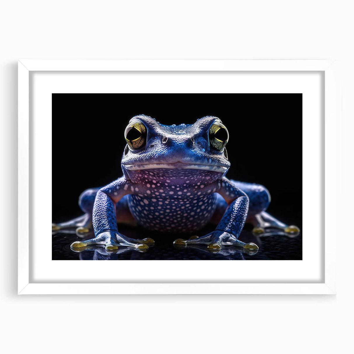 Framed wall art collection featuring a vibrant frog design, set in a sleek white mat and frame, perfect for adding a touch of nature-inspired decor to any space.