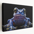 Vibrant stretched canvas wall art showcasing a detailed frog design, rich in green and yellow hues, perfect for animal lovers and nature-themed decor.