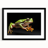 Framed wall art collection featuring a vibrant frog design, elegantly displayed with a black mat. Ideal for enhancing wildlife-themed decor in homes or offices.