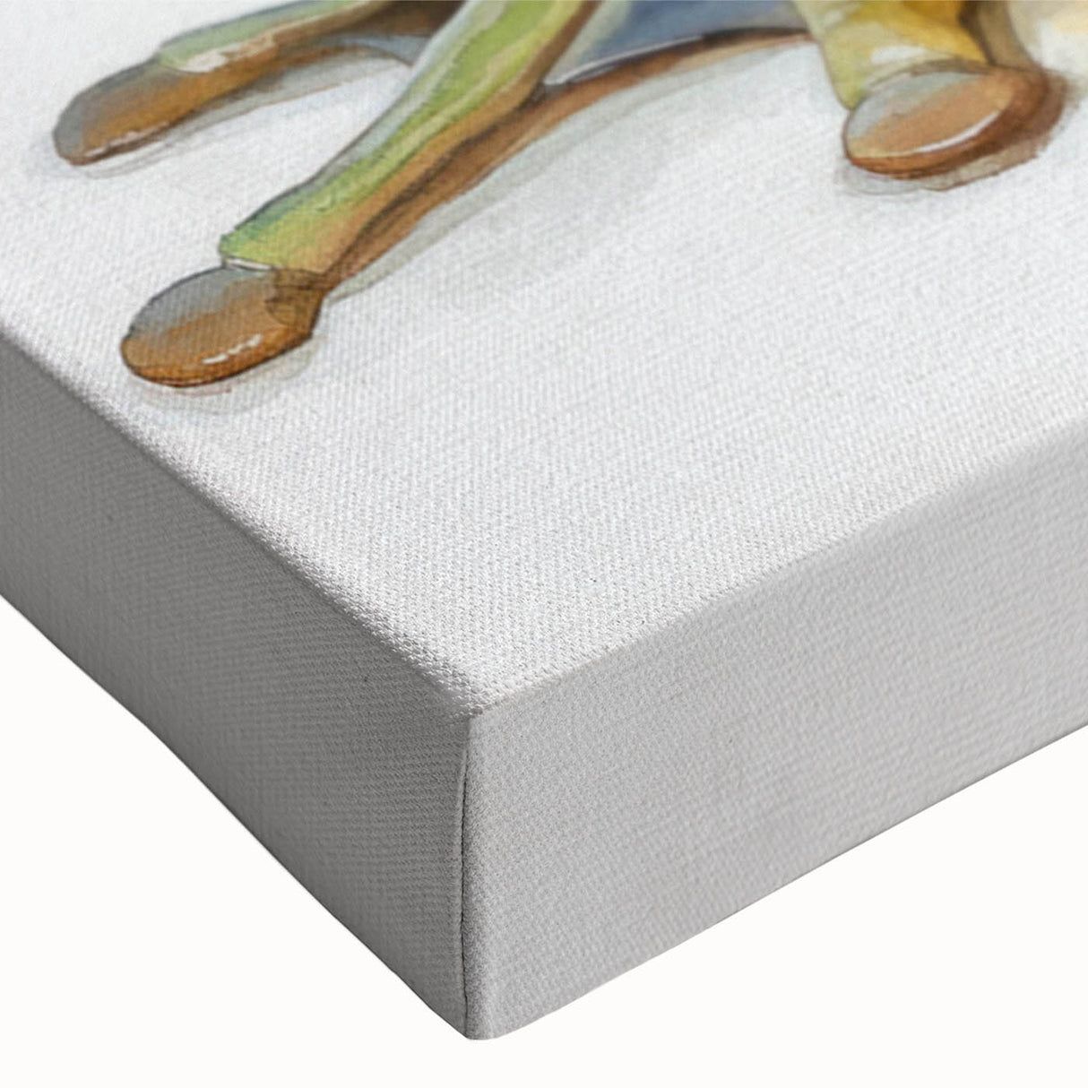 Close-up of a vibrant green frog design in a wildlife-themed wall art collection, showcasing detailed textures on stretched canvas, ideal for nature enthusiasts.
