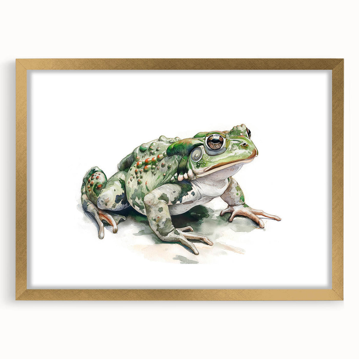 Framed wall art featuring a vibrant frog design from the Animals A Wild Life collection, accented with a gold mat, showcasing intricate details and colors.
