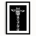 Framed wall art featuring a stylish giraffe design in black and white, set against a sleek black mat, perfect for adding a modern touch to any room.