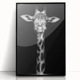Framed wall art featuring a stunning black acrylic design of a giraffe, showcasing intricate details and a sleek modern aesthetic, perfect for wildlife enthusiasts.