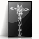 Framed wall art featuring a stunning black acrylic design of a giraffe, showcasing intricate details and a sleek modern aesthetic, perfect for wildlife enthusiasts.