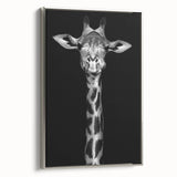 Elegant framed canvas wall art showcasing a silver side view of a giraffe, perfect for animal lovers and modern decor, enhancing any living space with its unique design.