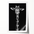 Vibrant wall art print featuring a stylized giraffe design, showcasing intricate patterns and bright colors, ideal for animal lovers and home decor enthusiasts.