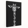 Side view of a vibrant giraffe design on stretched canvas wall art, showcasing intricate details and earthy colors, perfect for wildlife enthusiasts and home decor.