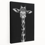 Side view of a vibrant giraffe design on stretched canvas wall art, showcasing intricate details and earthy colors, perfect for wildlife enthusiasts and home decor.