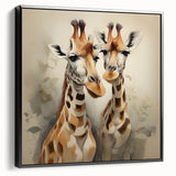 Framed canvas wall art depicting a side view of a majestic giraffe in a minimalist black design, perfect for wildlife enthusiasts and modern decor.