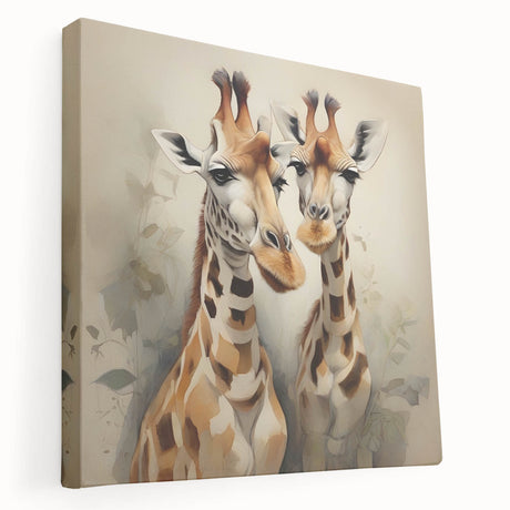 Side view of a vibrant giraffe wall art design on stretched canvas, showcasing intricate details and rich colors, perfect for animal-themed decor.