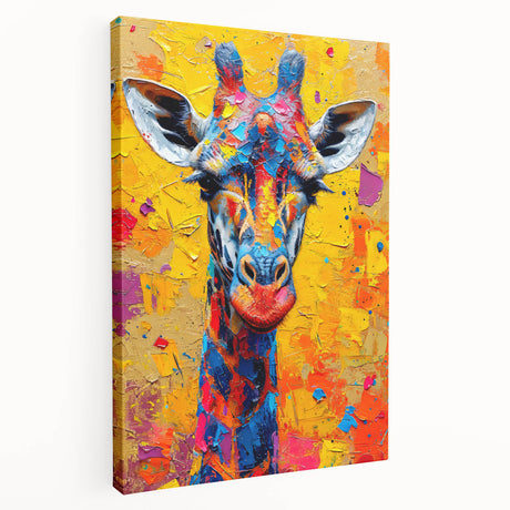 Giraffe wall art design featuring a vibrant side view of a gracefully standing giraffe against a soft background, perfect for animal lovers and home decor.