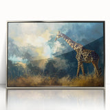 Framed acrylic wall art featuring a striking design of a giraffe in a wild landscape, showcasing vibrant colors and intricate details, perfect for animal lovers' decor.