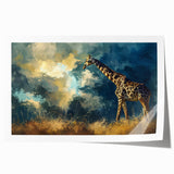 Giraffe wall art design showcasing a vibrant and colorful illustration, perfect for wildlife enthusiasts, printed on high-quality canvas with a rolled format for easy framing.
