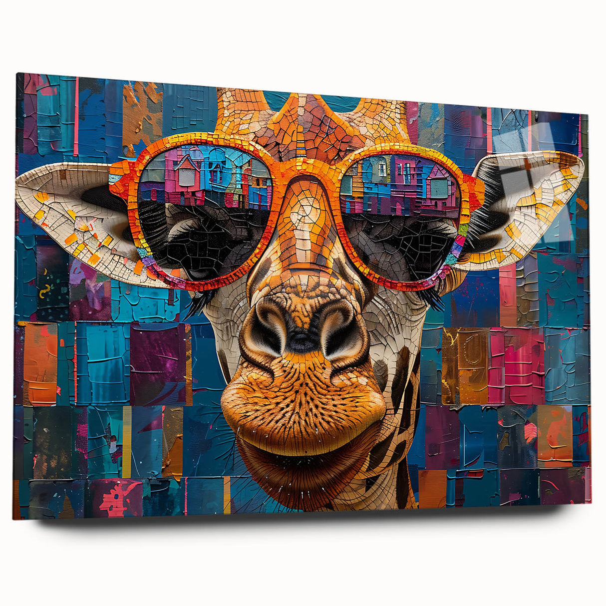 Acrylic wall art featuring a side view of a giraffe design, showcasing its distinctive patterns and colors against a minimalist background, perfect for wildlife enthusiasts.