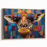 Framed wall art featuring a side view of a majestic giraffe design, showcasing intricate details and vibrant colors, set against a gold background for an elegant touch. Perfect for animal lovers and modern decor enthusiasts.