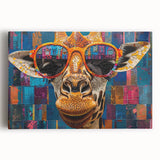 Stretched canvas wall art featuring a vibrant giraffe design in a serene natural setting, showcasing rich colors and intricate details, perfect for wildlife enthusiasts.