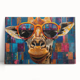 Giraffe wall art design on stretched canvas, showcasing vibrant colors and intricate details, ideal for wildlife-themed decor or animal lovers' collections.
