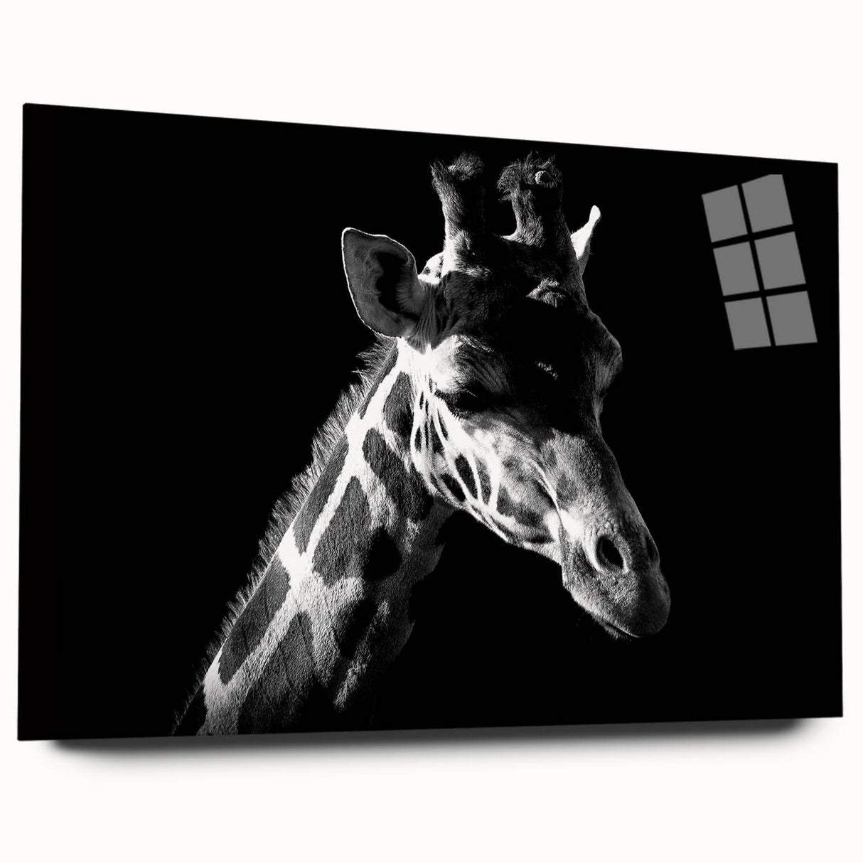 Acrylic wall art featuring a vibrant side view design of a giraffe in a wild setting, showcasing intricate details and rich colors, perfect for animal lovers.