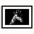 Black-framed wall art showcasing a vibrant giraffe design, part of a wildlife collection, featuring intricate details and a stylish mat for enhanced display.