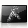 Framed acrylic wall art featuring a vibrant giraffe design with a black frame, perfect for adding a touch of wildlife elegance to home decor. The artwork showcases the majestic giraffe in a colorful, artistic style, making it a captivating focal point in any room. Ideal for animal lovers and modern interior design.