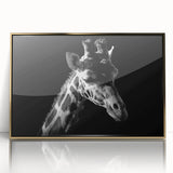 Framed wall art featuring a striking gold-accented giraffe design, showcasing its unique patterns and elegant stature, perfect for enhancing modern decor.