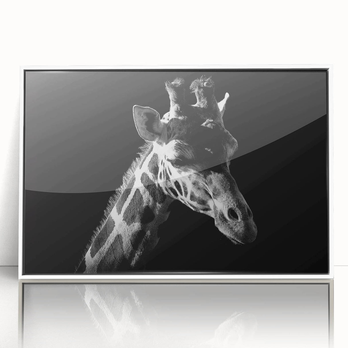 Framed acrylic wall art featuring a vibrant giraffe design, showcasing intricate details and bold colors, perfect for adding a touch of wildlife elegance to any room.
