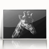 Framed acrylic wall art featuring a vibrant giraffe design, showcasing intricate details and bold colors, perfect for adding a touch of wildlife elegance to any room.
