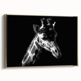 Framed canvas wall art featuring a side view of a beautifully designed giraffe in a gold color palette, perfect for animal lovers and modern decor enthusiasts.