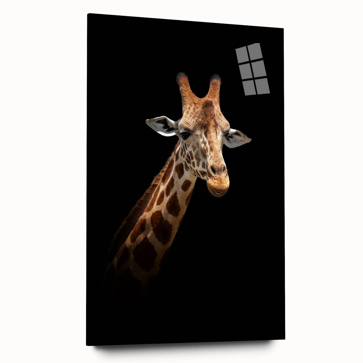 Side view of a giraffe wall art piece, designed for wildlife enthusiasts, showcasing intricate details and vibrant colors on acrylic glass, perfect for modern decor.