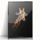 Framed wall art featuring a striking giraffe design in vibrant colors, showcasing a unique blend of nature and wildlife aesthetics, perfect for modern decor.