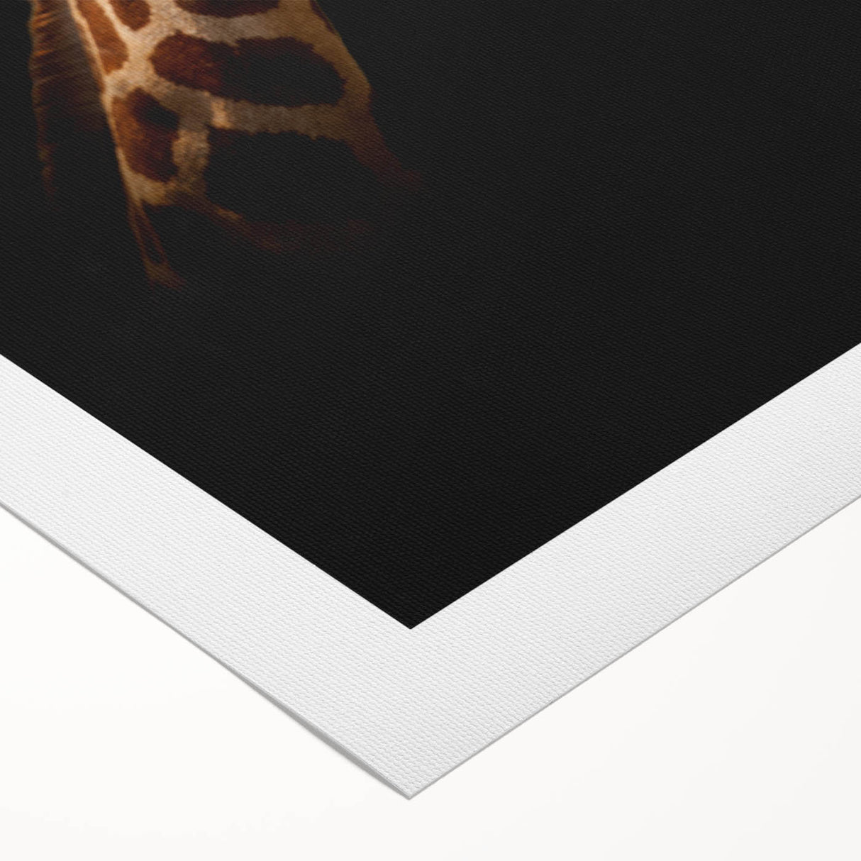 Rolled canvas featuring a vibrant giraffe design, showcasing intricate details and earthy tones, perfect for enhancing home decor with a touch of wildlife elegance.