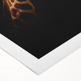 Rolled canvas featuring a vibrant giraffe design, showcasing intricate details and earthy tones, perfect for enhancing home decor with a touch of wildlife elegance.