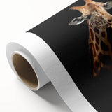 Giraffe-themed wall art design on rolled canvas showcasing vibrant colors and intricate details, ideal for wildlife enthusiasts and home decor. Perfect for adding a touch of nature-inspired elegance to any space.