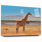 Giraffe wall art design displayed on acrylic glass, showcasing a vibrant side view. Ideal for animal lovers, this collection adds a modern touch to any room decor.