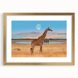 Giraffe-themed wall art design in an elegant frame with a gold finish, showcasing vibrant colors and intricate details, perfect for adding a wild-life touch to home decor.