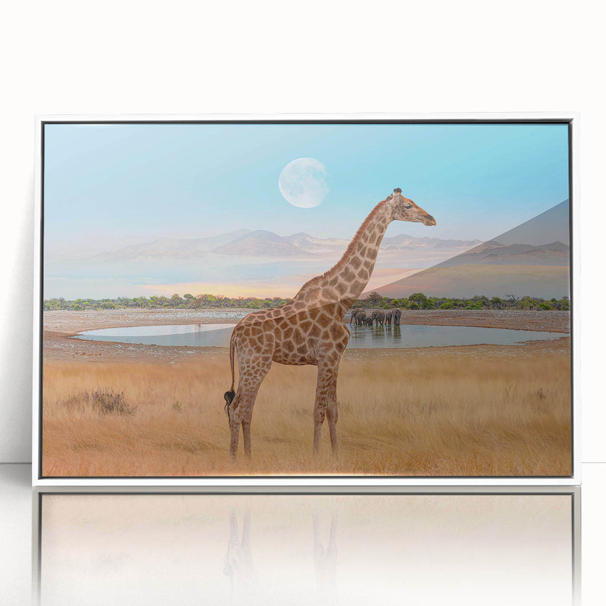 Framed acrylic wall art featuring a vibrant giraffe design, showcasing its unique patterns and colors, perfect for wildlife enthusiasts and home decor.