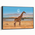 Framed canvas wall art featuring a striking black side view of a giraffe, showcasing its long neck and unique patterns, perfect for animal lovers and home decor enthusiasts.