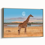 Elegant framed canvas wall art featuring a side view of a giraffe in a golden hue, perfect for adding a touch of wildlife-inspired decor to any room. The design captures the grace and beauty of this majestic animal, enhancing your space with a serene, natural atmosphere.