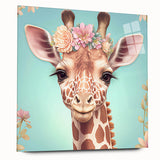 Acrylic wall art showcasing a side view of a giraffe in a vibrant natural setting, perfect for animal lovers and modern decor enthusiasts. Ideal for adding a unique touch to home interiors.