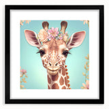 Giraffe-themed wall art featuring a striking black frame and mat, showcasing vibrant colors and intricate details, perfect for wildlife decor enthusiasts.