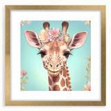 Giraffe wall art design showcasing a majestic giraffe silhouette in a gold frame with matting, perfect for adding a touch of elegance to any room.