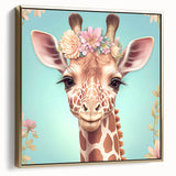 Framed wall art featuring a side view of a giraffe in a golden hue, showcasing intricate patterns and textures, perfect for animal-themed decor.