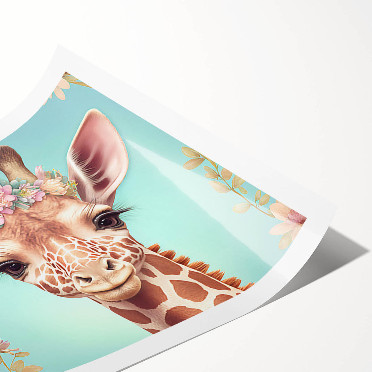 Vibrant giraffe wall art print showcasing intricate details and rich colors, rolled for easy display, perfect for animal lovers and home decor enthusiasts.
